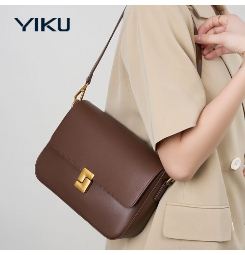Premium Genuine Leather Crossbody Shoulder Bag for Women - Fashionable Lady's Pouch with Soft Leather Lining and Decorative Strap