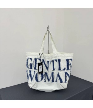 Women's denim tote bag with fabric, tassel letters, large capacity shoulder bag