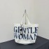 Women's denim tote bag with fabric, tassel letters, large capacity shoulder bag