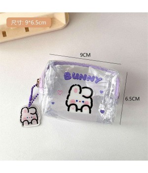 Transparent Coin Purses Lovely Keychain Jelly Wallet Clear Bags Women's Mini Pouch Kids Cartoon Design PVC Zipper Short Wallets