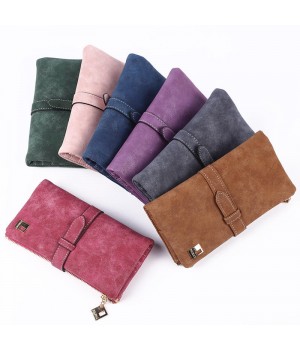 Leather Women's Long Wallet with Lock and Customizable Drawstring Closure