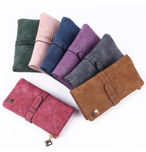 Leather Women's Long Wallet with Lock and Customizable Drawstring Closure