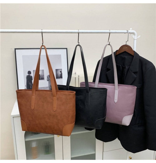 New Trendy Casual Women's Handheld Shoulder Bag Large Capacity Underarm Tote Bag with Zipper Closure Autumn Contrast Color