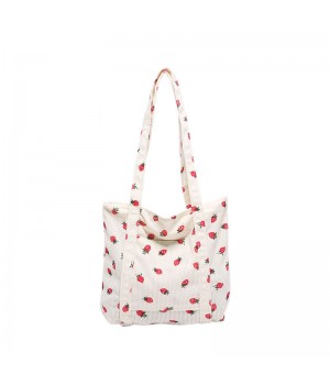 Women's Large-Capacity Shoulder Bag with Strawberry Print Design Versatile Simple Handbag Solid Color
