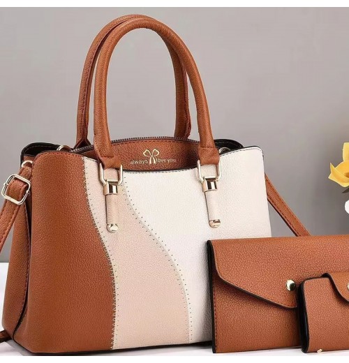 Women's New Style PU Crossbody Shoulder Bag Large Capacity Three-Piece Set Zipper Fashionable Handled Design Mother's Day