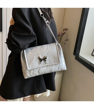 Butterfly Embellished Ladies Underarm Bag Double chain Tote PU Women Large capacity shoulder bags