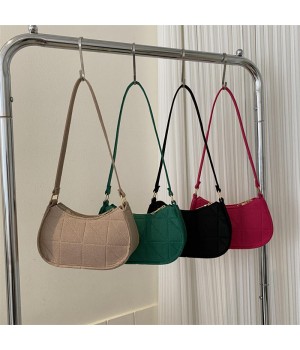 2024 New Solid Color Fashion Felt Fabric Shoulder Bag for Women's Western Style Leisure Underarm Bag for Women's Shoulder Bag