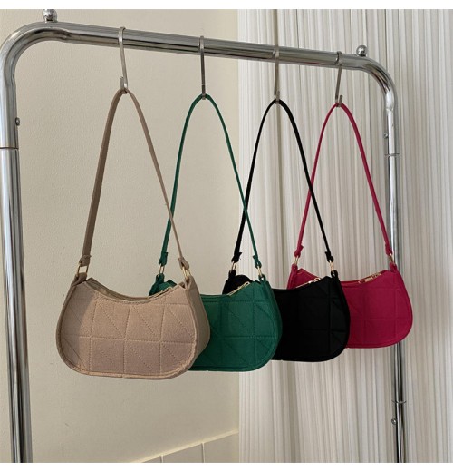 2024 New Solid Color Fashion Felt Fabric Shoulder Bag for Women's Western Style Leisure Underarm Bag for Women's Shoulder Bag