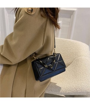Wholesale New arrival Fashion Woman Square Cross Body Bag Black PU Leather Handbag Chain Geometric Printed Square Shoulder bags