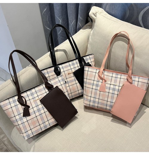 2024 Korean Style Plaid Printed Large Capacity Zip PU Shoulder Bag Ladies New Fashionable Autumn Women's Handbag Polyester Two 2024 Korean Style Plaid Printed Large Capacity Zip PU Shoulder Bag Ladies New Fashionable Autumn Women's Handbag Polyester Two