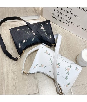 Luxurious Single-Handle Zipper PU Lining Embroidered Sling Bag for Women