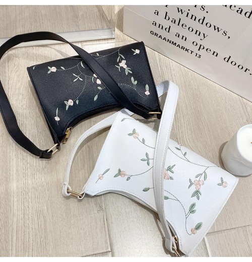 Luxurious Single-Handle Zipper PU Lining Embroidered Sling Bag for Women