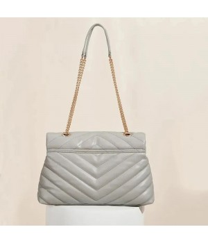 Women's Lightweight Quilted Designer Handbag Adjustable Chain Strap Single Button Closure Crossbody Shoulder Bag Lady