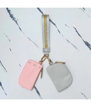 2024 Best Seller Lulu Women's Dual Pouch Wristlet Keyring Portable Mini Wallet Zipper Closure Key Pouch Coin Purse Card Holders
