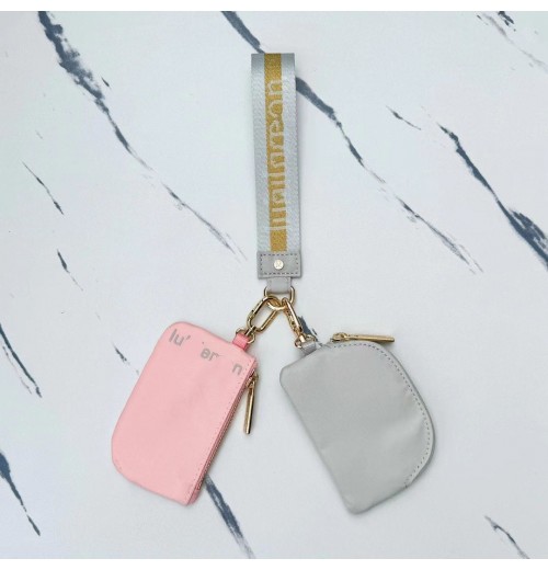 2024 Best Seller Lulu Women's Dual Pouch Wristlet Keyring Portable Mini Wallet Zipper Closure Key Pouch Coin Purse Card Holders