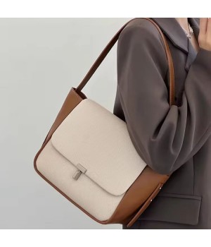 Custom Logo Contrast Color Fashion Underarm Bags Split Leather Fashion Casual Square Shoulder Bags For Women