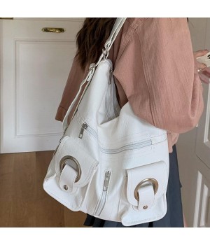PU Leather Tote Bag Women Simple Personality All-Match Fashionable Single Shoulder Backpack With Zipper