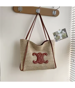 Summer Fashion Single Shoulder Crossbody Women's Handbag Ladies PU Leather Tote Bag with Hole Handbags on Sale Beach Straw Bags