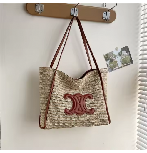 Summer Fashion Single Shoulder Crossbody Women's Handbag Ladies PU Leather Tote Bag with Hole Handbags on Sale Beach Straw Bags