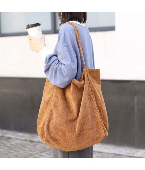 Women's Large Capacity Corduroy Tote Bag Wholesale Vintage Style Crossbody Shoulder Handbag for Spring/Summer Shopping