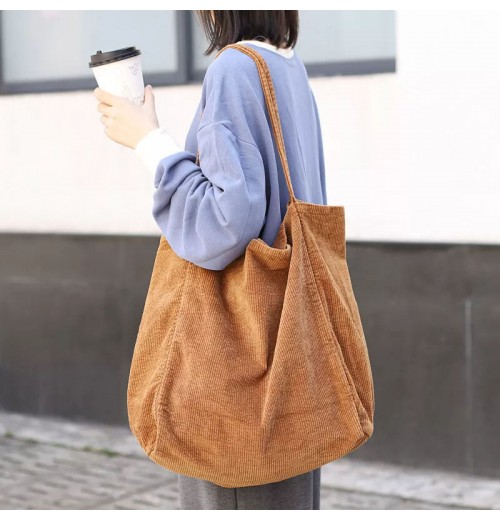 Women's Large Capacity Corduroy Tote Bag Wholesale Vintage Style Crossbody Shoulder Handbag for Spring/Summer Shopping