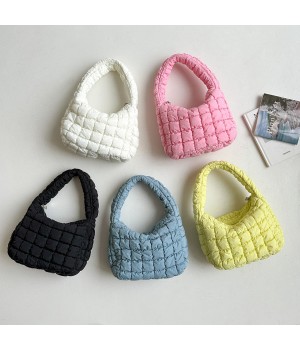 2025 New Korean Style Hobo Mini Hand Bag Women's Trend Clutch Plaid Macaron Color nylon puffer Handbag