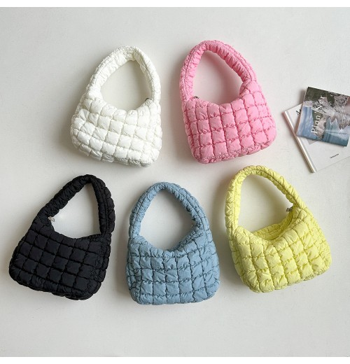 2025 New Korean Style Hobo Mini Hand Bag Women's Trend Clutch Plaid Macaron Color nylon puffer Handbag 2025 New Korean Style Hobo Mini Hand Bag Women's Trend Clutch Plaid Macaron Color nylon puffer Handbag