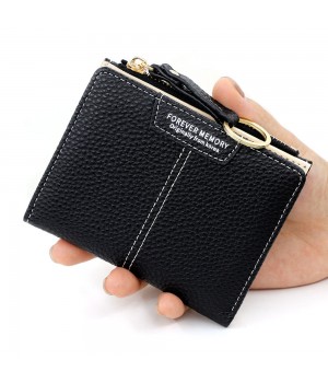 Solid color short women's purse Large capacity two fold folding purse zipper women's coin purse