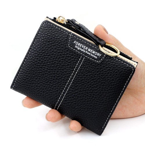 Solid color short women's purse Large capacity two fold folding purse zipper women's coin purse