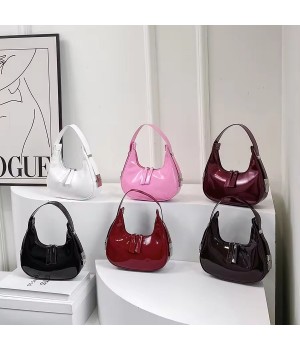 Women's Luxury Handheld Red Bag Ladies Lacquered Leather Underarm Shoulder Bag Zipper Two Solid Color Versatile
