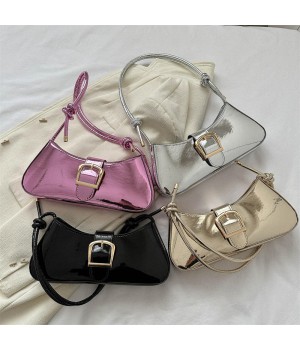 2024 Women's Western Style Casual PU Leather Single Strap Underarm Shoulder Bag with Zip Closure Simple Solid Color Bag